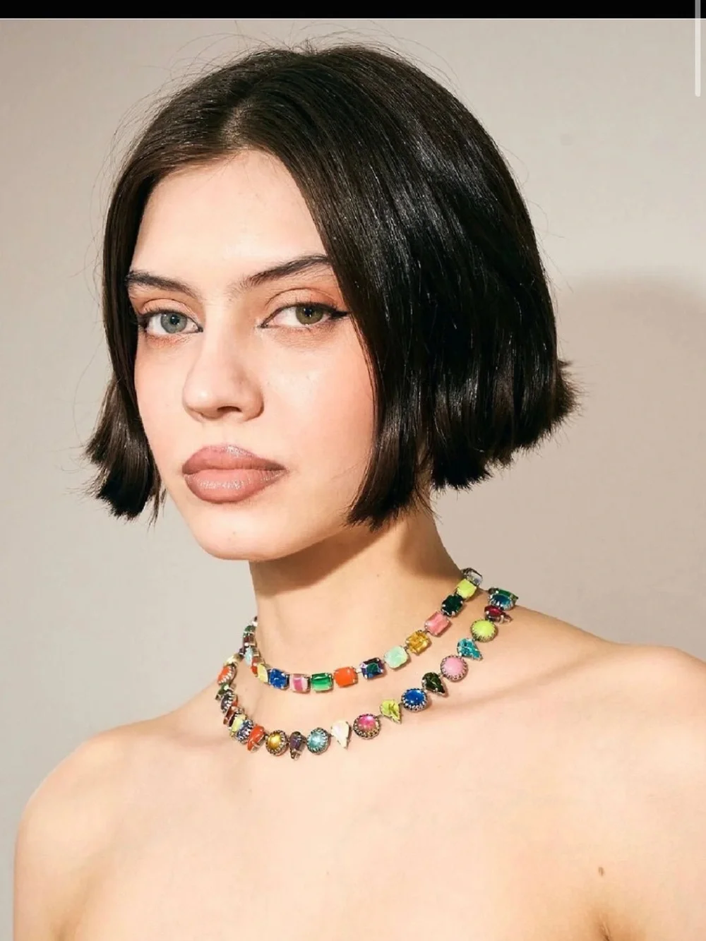 Vesper Obscura (Mia Vesper) layering choker necklaces Silver multi rainbow jewel